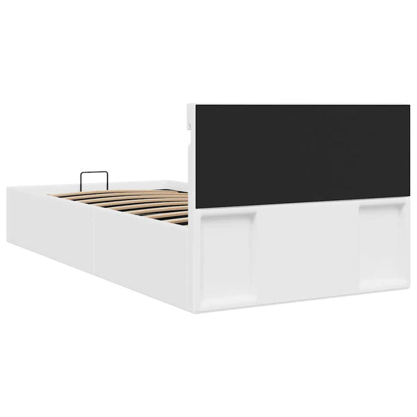 vidaXL Bed with Storage Hydraulic LED White Faux Leather 90x200cm