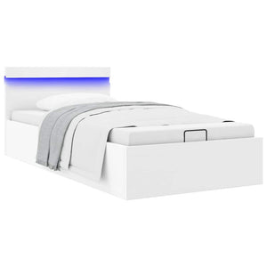 vidaXL Bed with Storage Hydraulic LED White Faux Leather 90x200cm