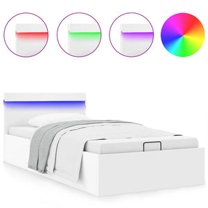 vidaXL Hydraulic LED Storage Bed White Faux Leather 100x200 cm