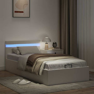 vidaXL Hydraulic LED Storage Bed White Faux Leather 100x200 cm