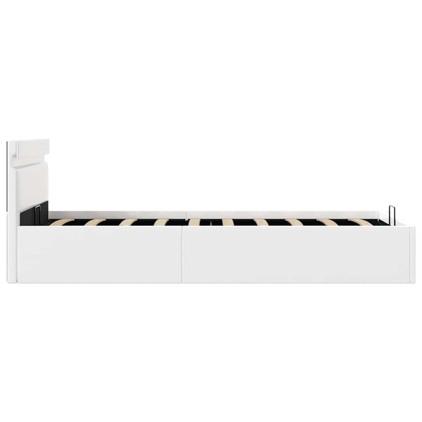 vidaXL Hydraulic LED Storage Bed White Faux Leather 100x200 cm