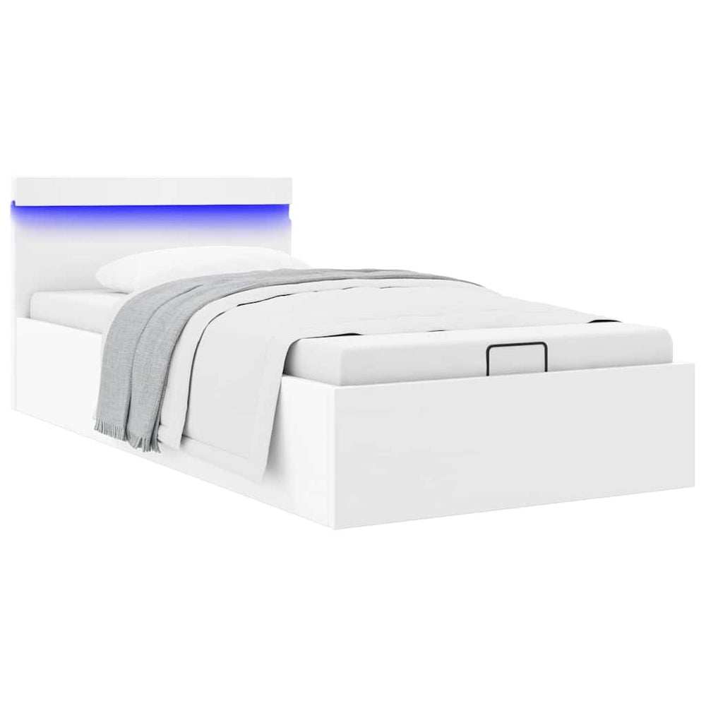 vidaXL Hydraulic LED Storage Bed White Faux Leather 100x200 cm