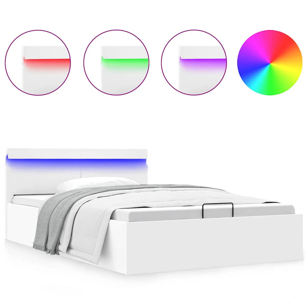 vidaXL Bed with Storage Hydraulic LED White Faux Leather 120x200 cm