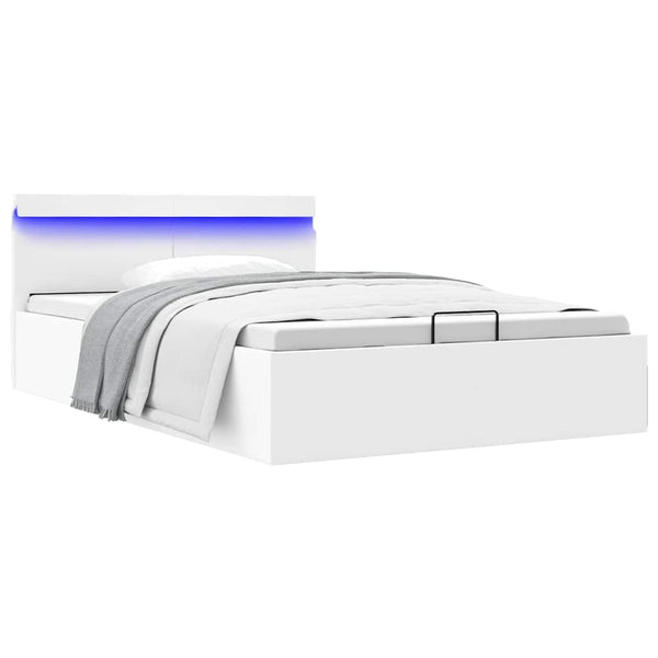 vidaXL Bed with Storage Hydraulic LED White Faux Leather 120x200 cm