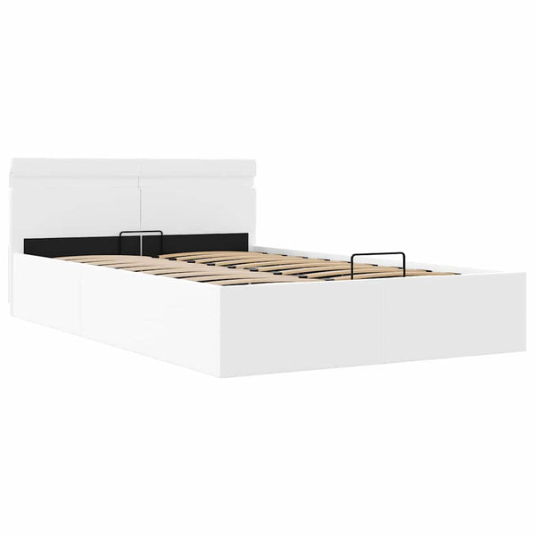 vidaXL Hydraulic LED Faux Leather Bed with Storage White 140x200 cm