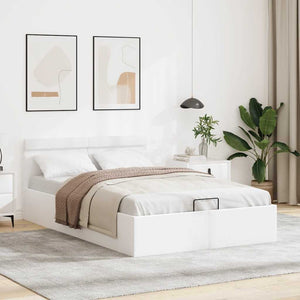 vidaXL Hydraulic LED Faux Leather Bed with Storage White 140x200 cm