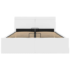vidaXL Hydraulic LED Faux Leather Bed with Storage White 140x200 cm