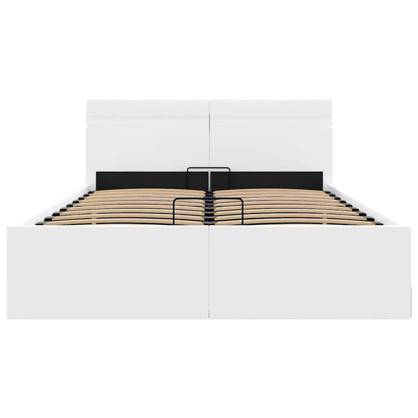 vidaXL Hydraulic LED Faux Leather Bed with Storage White 140x200 cm