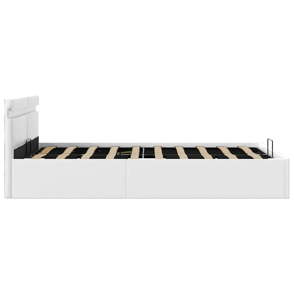 vidaXL Hydraulic LED Faux Leather Bed with Storage White 140x200 cm