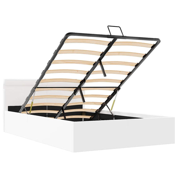 vidaXL Hydraulic LED Faux Leather Bed with Storage White 140x200 cm