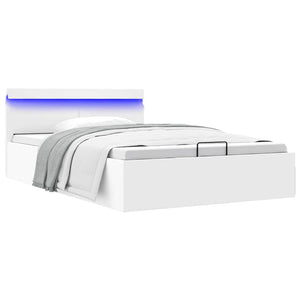 vidaXL Hydraulic LED Faux Leather Bed with Storage White 140x200 cm
