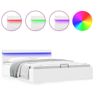 vidaXL Bed with Storage Hydraulic LED White Faux Leather 160x200 cm