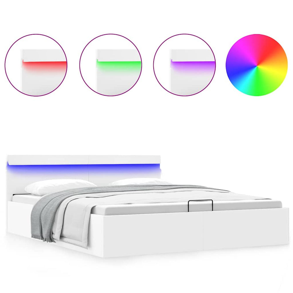 vidaXL Bed with Storage Hydraulic LED White Faux Leather 160x200 cm