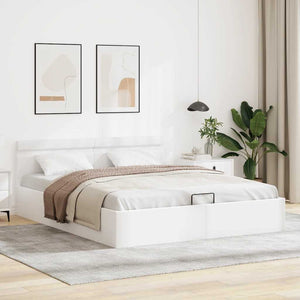 vidaXL Bed with Storage Hydraulic LED White Faux Leather 160x200 cm