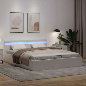 vidaXL Bed with Storage Hydraulic LED White Faux Leather 160x200 cm