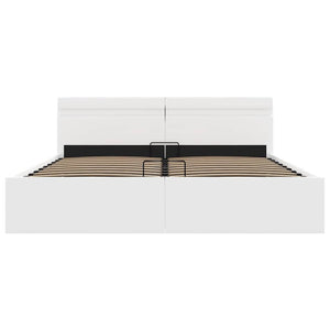 vidaXL Bed with Storage Hydraulic LED White Faux Leather 160x200 cm