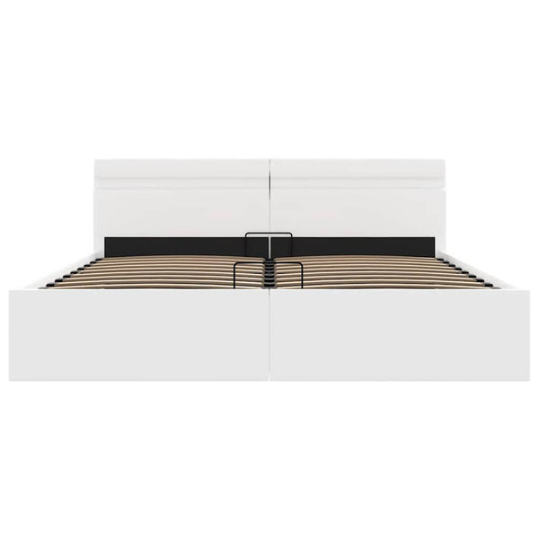 vidaXL Bed with Storage Hydraulic LED White Faux Leather 160x200 cm