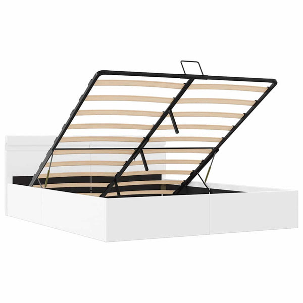 vidaXL Bed with Storage Hydraulic LED White Faux Leather 160x200 cm