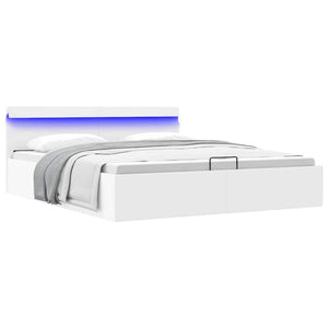 vidaXL Bed with Storage Hydraulic LED White Faux Leather 160x200 cm
