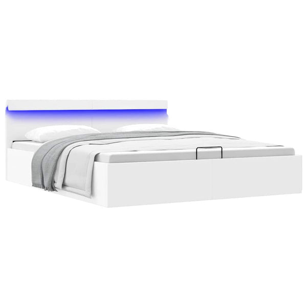 vidaXL Bed with Storage Hydraulic LED White Faux Leather 160x200 cm
