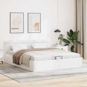vidaXL Hydraulic LED White Faux Leather Storage Bed 180x200 cm