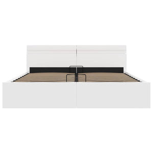 vidaXL Hydraulic LED White Faux Leather Storage Bed 180x200 cm