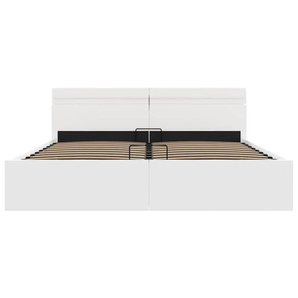 vidaXL Hydraulic LED White Faux Leather Storage Bed 180x200 cm