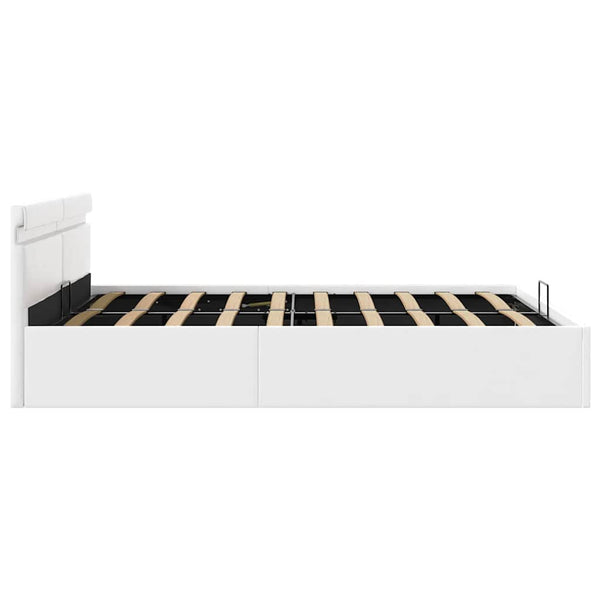 vidaXL Hydraulic LED White Faux Leather Storage Bed 180x200 cm
