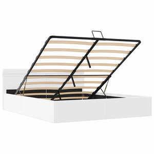 vidaXL Hydraulic LED White Faux Leather Storage Bed 180x200 cm