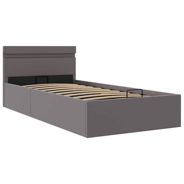 vidaXL Bed with Storage Hydraulic LED Grey Faux Leather 90x200 cm