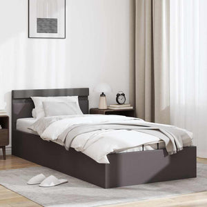 vidaXL Bed with Storage Hydraulic LED Grey Faux Leather 90x200 cm