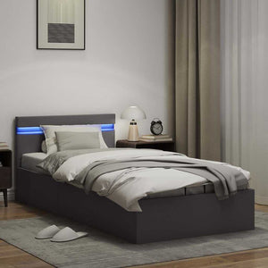 vidaXL Bed with Storage Hydraulic LED Grey Faux Leather 90x200 cm