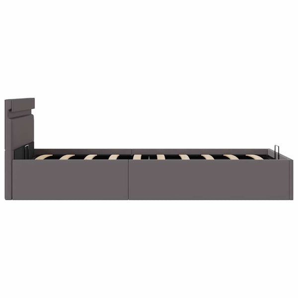 vidaXL Bed with Storage Hydraulic LED Grey Faux Leather 90x200 cm