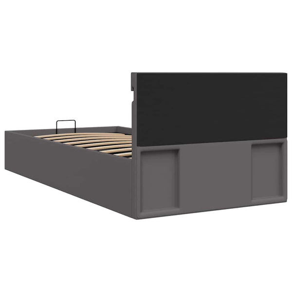 vidaXL Bed with Storage Hydraulic LED Grey Faux Leather 90x200 cm