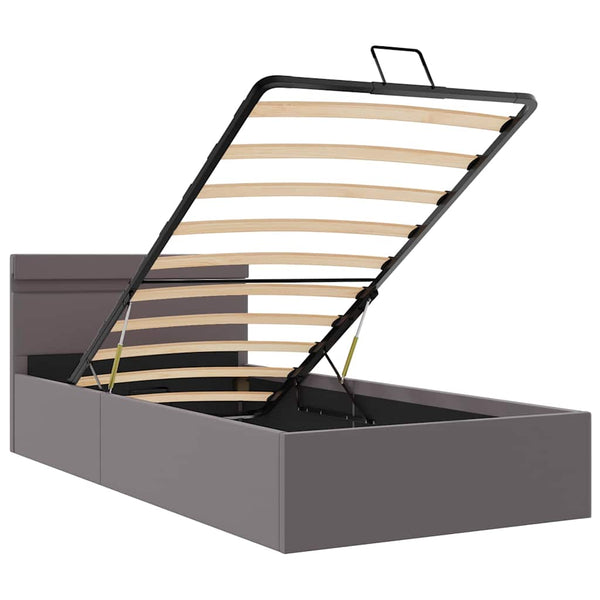 vidaXL Bed with Storage Hydraulic LED Grey Faux Leather 90x200 cm