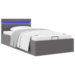 vidaXL Bed with Storage Hydraulic LED Grey Faux Leather 90x200 cm