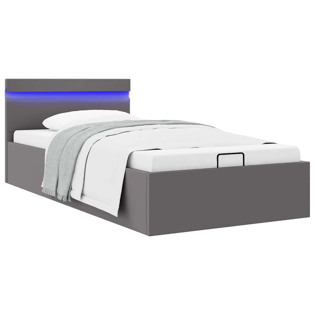 vidaXL Bed with Storage Hydraulic LED Grey Faux Leather 90x200 cm