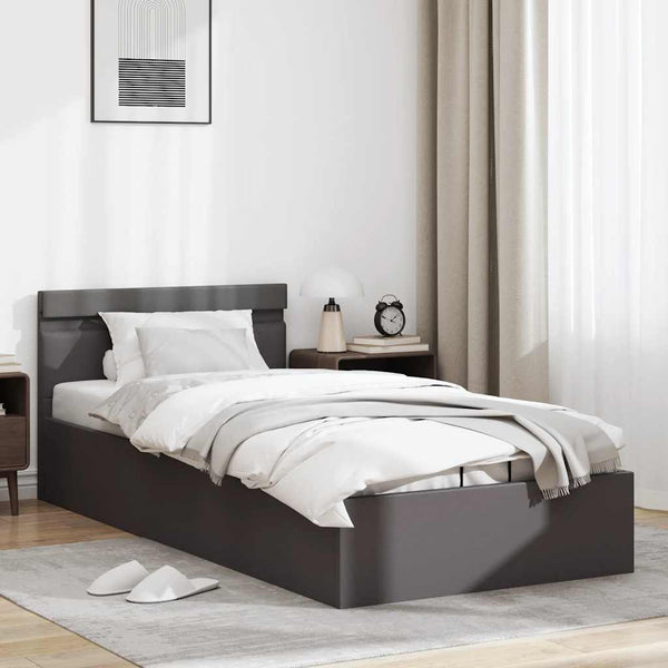 vidaXL Hydraulic LED Grey Faux Leather Bed with Storage 100x200 cm