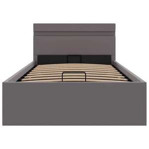 vidaXL Hydraulic LED Grey Faux Leather Bed with Storage 100x200 cm