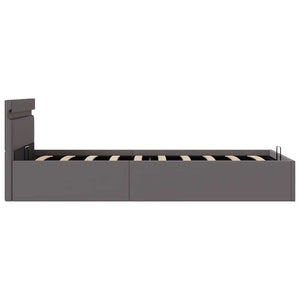 vidaXL Hydraulic LED Grey Faux Leather Bed with Storage 100x200 cm