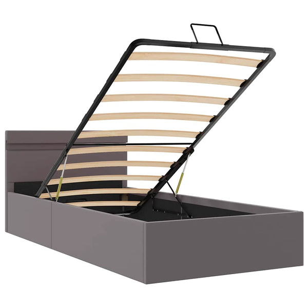 vidaXL Hydraulic LED Grey Faux Leather Bed with Storage 100x200 cm
