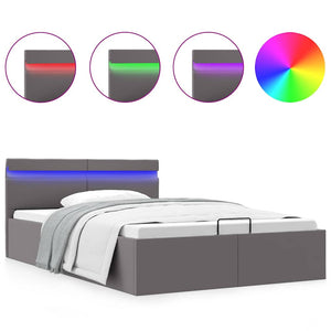 vidaXL Bed with Storage Hydraulic LED Grey Faux Leather 140x200 cm
