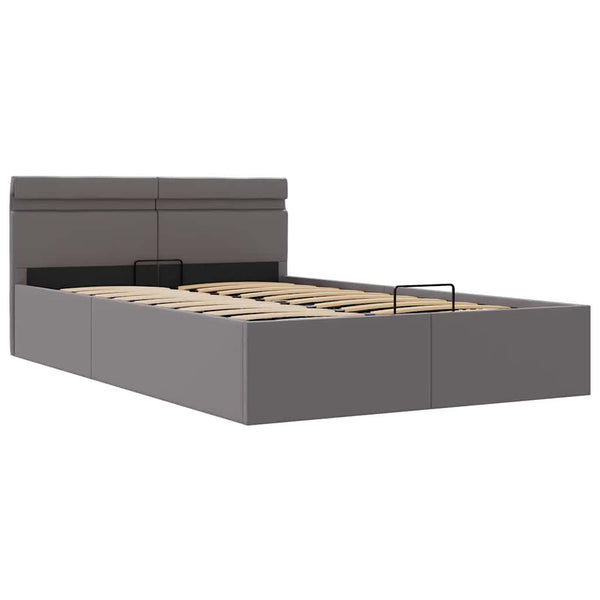 vidaXL Bed with Storage Hydraulic LED Grey Faux Leather 140x200 cm