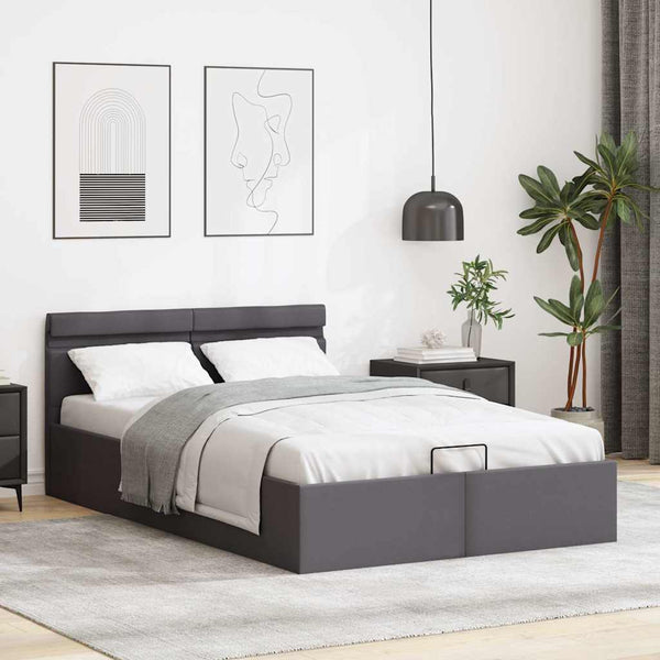 vidaXL Bed with Storage Hydraulic LED Grey Faux Leather 140x200 cm