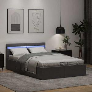 vidaXL Bed with Storage Hydraulic LED Grey Faux Leather 140x200 cm