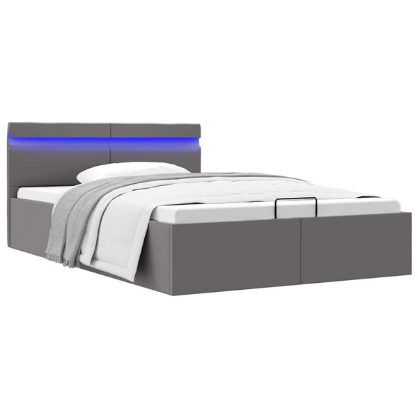 vidaXL Bed with Storage Hydraulic LED Grey Faux Leather 140x200 cm