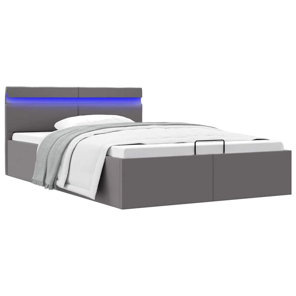 vidaXL Bed with Storage Hydraulic LED Grey Faux Leather 140x200 cm