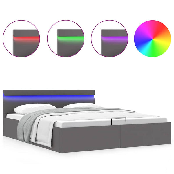 vidaXL Hydraulic LED Bed with Storage Grey Faux Leather 160x200 cm