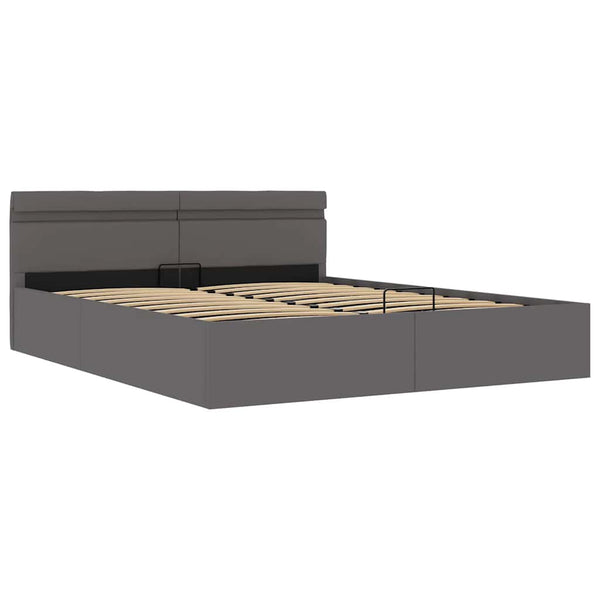 vidaXL Hydraulic LED Bed with Storage Grey Faux Leather 160x200 cm