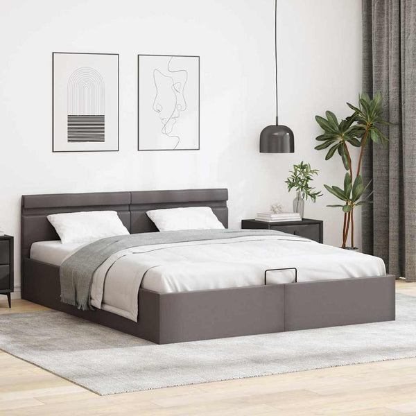vidaXL Hydraulic LED Bed with Storage Grey Faux Leather 160x200 cm